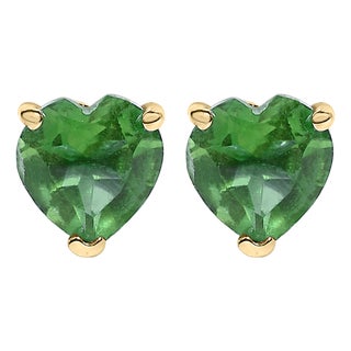 14K Yellow Gold 5MM Heart Cut Emerald Solitaire Stud Earrings For Sale