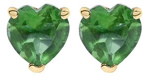 14K Yellow Gold 5MM Heart Cut Emerald Solitaire Stud Earrings