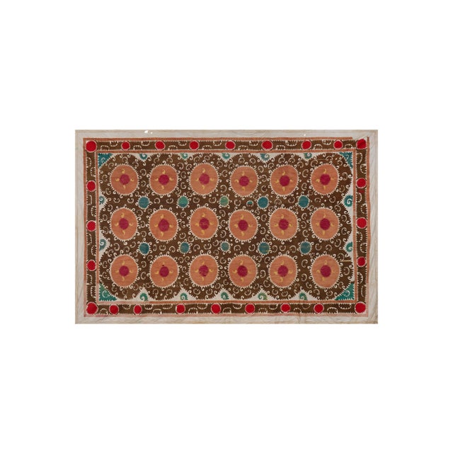 Vintage Suzani from Samarkand, circa 1900s. There are tears and stains on this suzani. Dimension 90'' x 140'' inches /228...