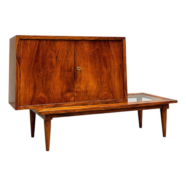 Bar with Side Table in Hardwood & Glass, Branco e Preto, 1950s - Lot 383A For Sale
