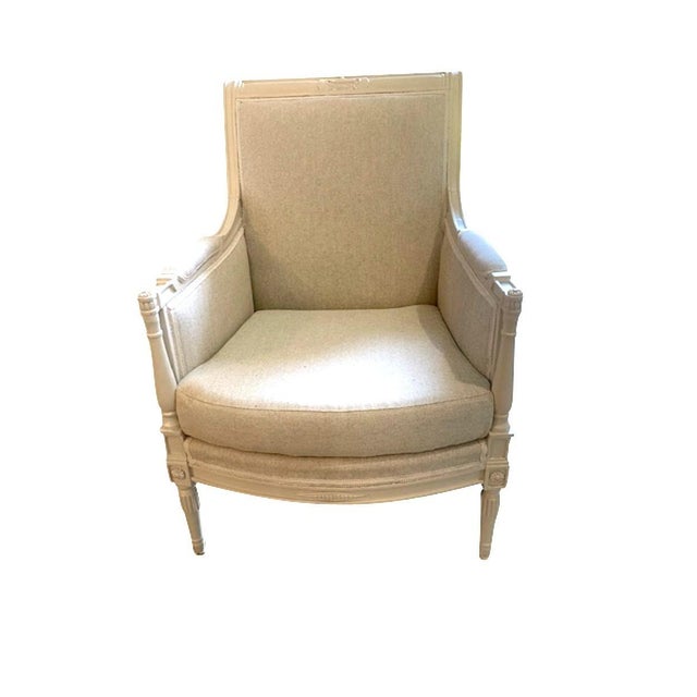 1940s Directoire Style Louis XVI Bergere Armchairs in Natural Linen - A Pair For Sale - Image 18 of 18