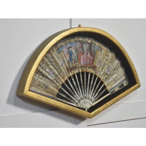 Decorative Fan in Gilt Shadowbox Frame For Sale - Image 4 of 6