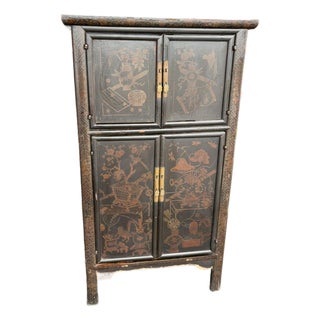 Vintage Asian Lacquered Scholar Cabinet For Sale