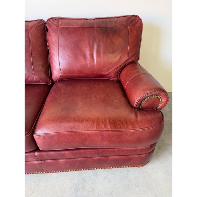 Vintage Hancock & Moore English Style Red Leather 3-Seater Sofa For Sale - Image 4 of 12