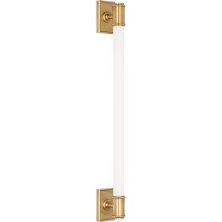 Chapman & Myers for Visual Comfort Signature Owen 30" Linear Bath Light in Antique-Burnished Brass with White Glass For Sale
