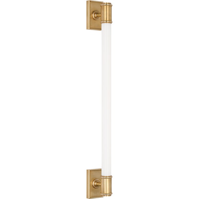 Chapman & Myers for Visual Comfort Signature Owen 30" Linear Bath Light in Antique-Burnished Brass with White Glass For Sale