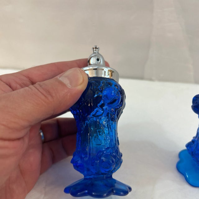 American Cobalt Glass and Chrome Salt and Pepper Shakers a Pair For Sale - Image 3 of 9