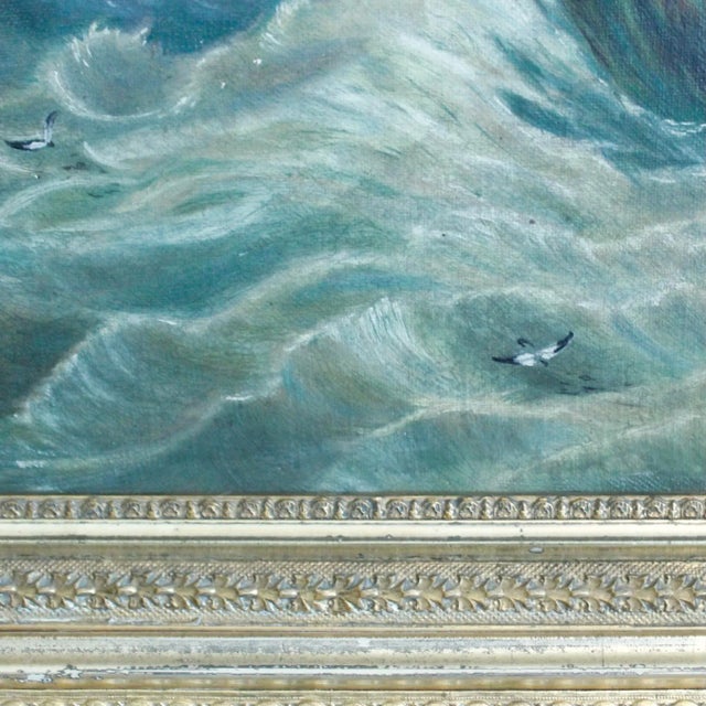 Textile “Tossed at Sea,” 19th Century Oil on Canvas in a Period Gilt Frame For Sale - Image 7 of 12