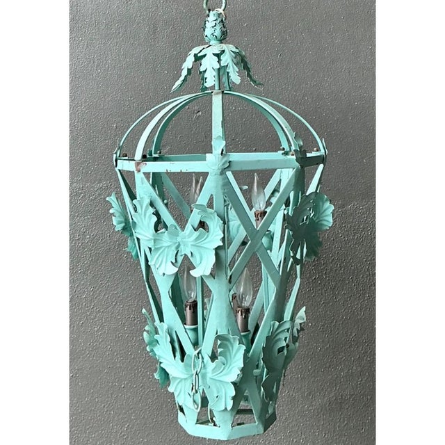 Mid 20th Century Vintage Painted Metal Hanging Lantern For Sale - Image 5 of 12