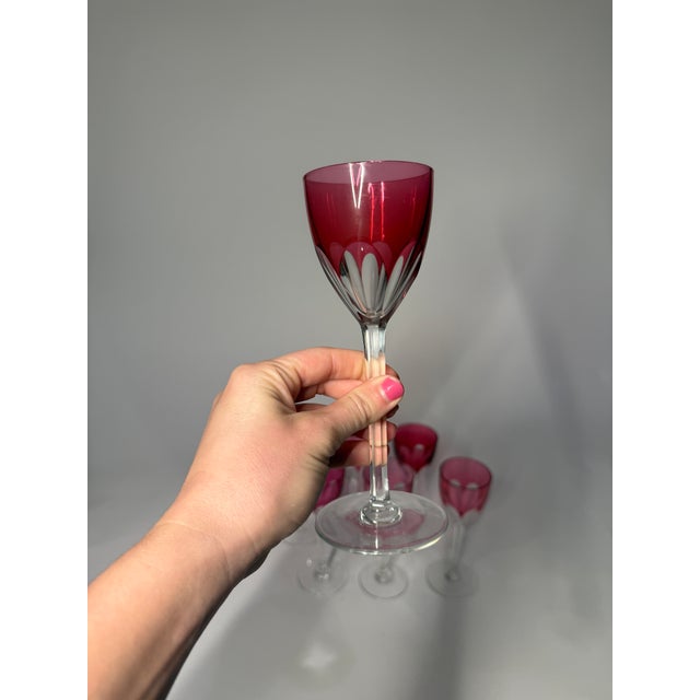 Early 20th Century Early 20th Century Set of 8 Baccarat Harcourt Genova Ruby Crystal Glasses For Sale - Image 5 of 8