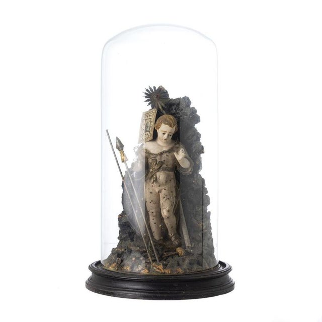 Portuguese Artist, Infant Jesus, 18th Century, Wood with Glass Dome For Sale - Image 6 of 6