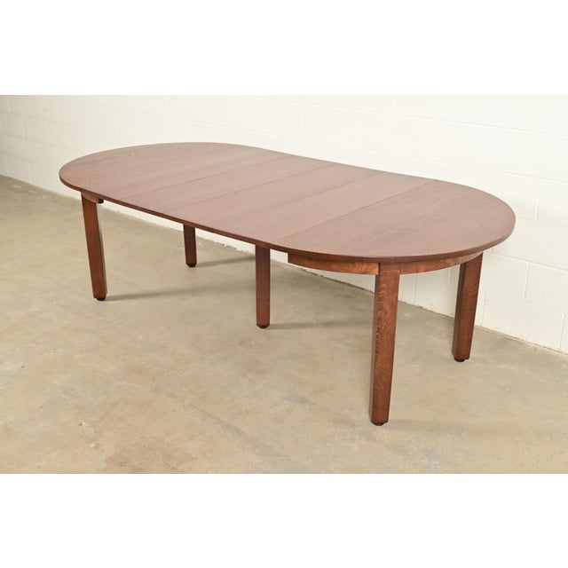 L. & J. G. Stickley Antique Mission Oak Arts & Crafts Extension Dining Table, Newly Refinished For Sale - Image 9 of 13