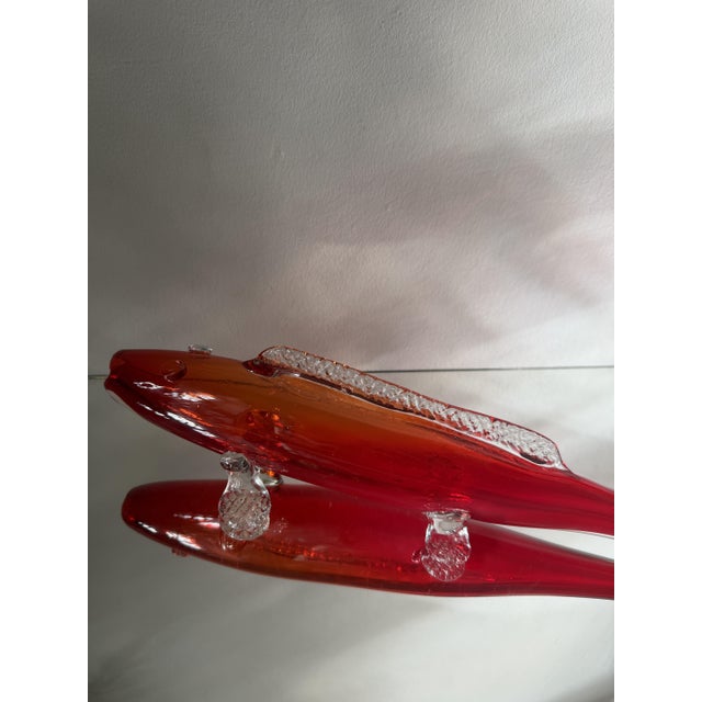 Large Red Sommerso Murano Glass Fish Vase with Applied Clear Fins from 1295 Murano, Italy, 1960s For Sale - Image 11 of 14