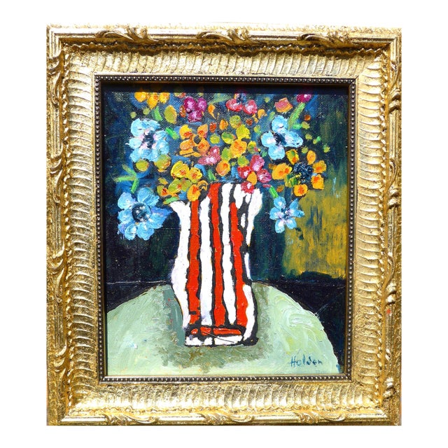 "Fancy Flowers" Oil in a Gilded Gold Frame For Sale