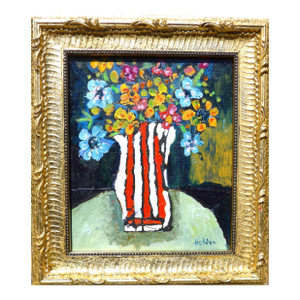 "Fancy Flowers" Oil in a Gilded Gold Frame