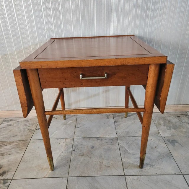 walnut drop leaf side table by Lane Altavista VA 1950s from the Copenhagen collection. Asian inspired. 40w × 22d × 25.5h...