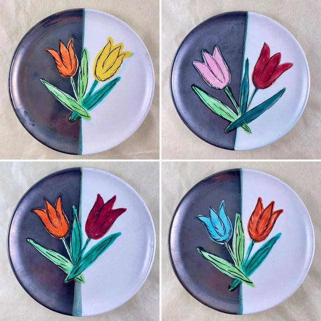 Mid-Century French Atelier Cérenne à Vallauris Hand Made Signed Tulip Plate For Sale - Image 9 of 9