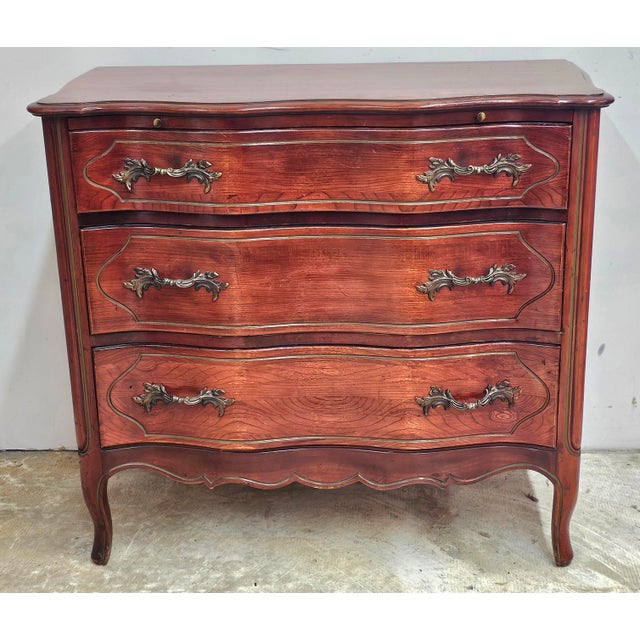 A Tomlinson Furniture Mid-Century French Provincial Style Stained Oak Secretary Chest of Drawer featuring three...