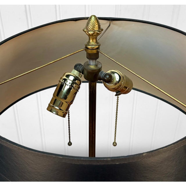 Metal Antique French Empire Brass Urn Black Shade Table Lamp For Sale - Image 7 of 12
