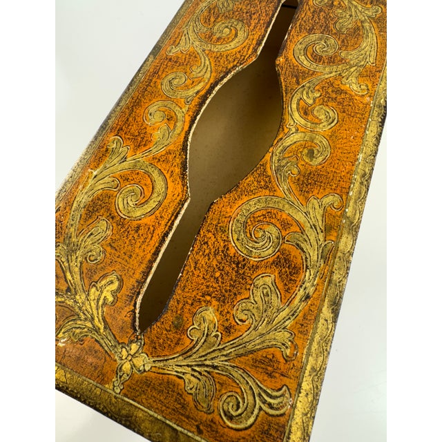 Vintage Hand Painted Florentine Italian Gilt Wood Tissue Box Cover For Sale - Image 4 of 9