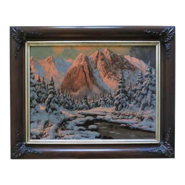 Laszlo Neogrady Signed Landscape Painting Oil on Canvas Snowy Mountains For Sale