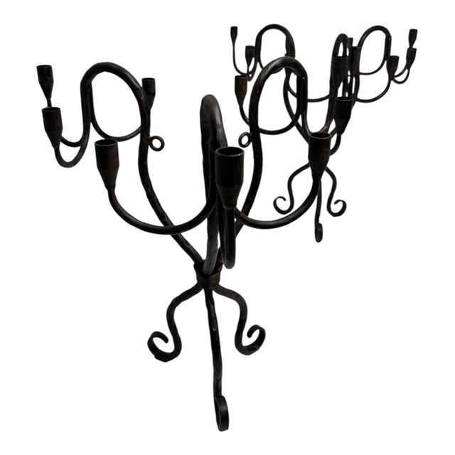 Vintage Hand-Wrought Iron Sculptural Candelabra, Pair For Sale - Image 14 of 18