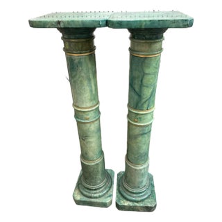 Verde Neoclassical Green Marble Pedestal Tables Stands a Pair For Sale