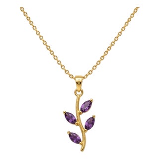 Natural Purple Amethyst Branch Pendant | 18k Gold Plated February Birthstone Pendant for Woman For Sale