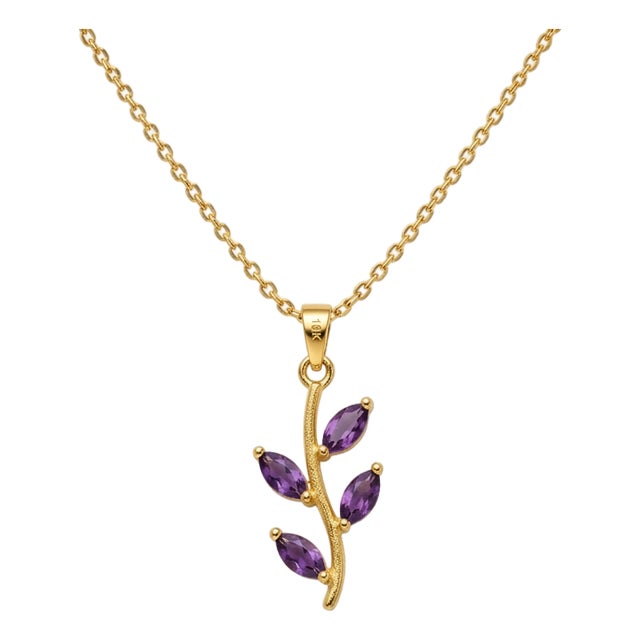 Natural Purple Amethyst Branch Pendant | 18k Gold Plated February Birthstone Pendant for Woman For Sale