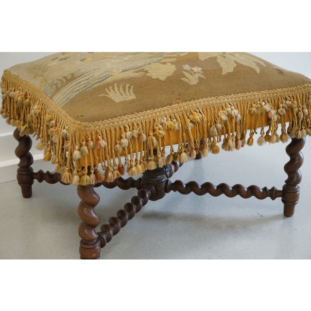 Antique Wooden Ottoman With Ornate Tapestry Upholstery, France Chairish