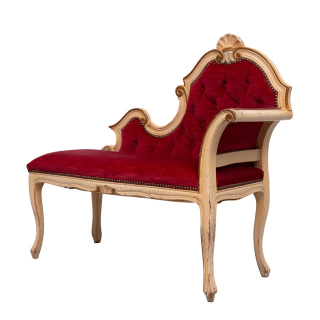Very nice elegant Louis XVI style small hall Sofa . Creme Color Craquele Wood ,comes with Gold Color details . Upholstery...