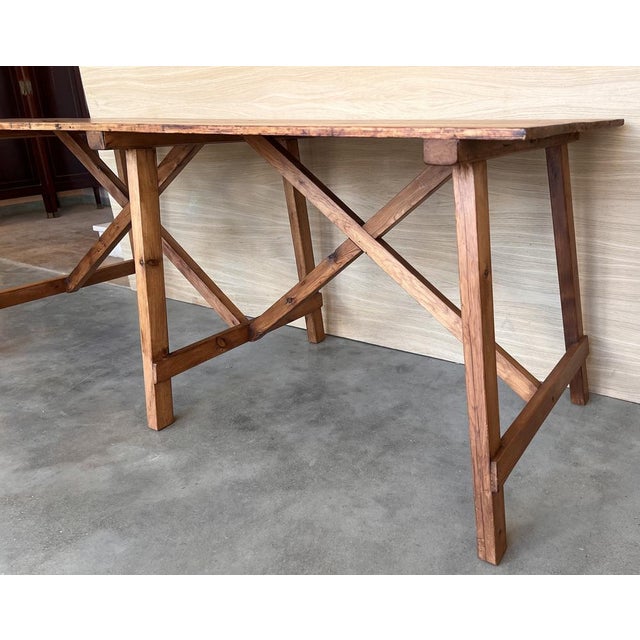 Antique Spanish Rustic Pine Dining Tables with Stretcher, 1890, Set of 2 For Sale - Image 13 of 15