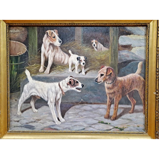 English “Jack Russells in a Barn” by f.m. Hollams (1877-1963) For Sale - Image 3 of 7