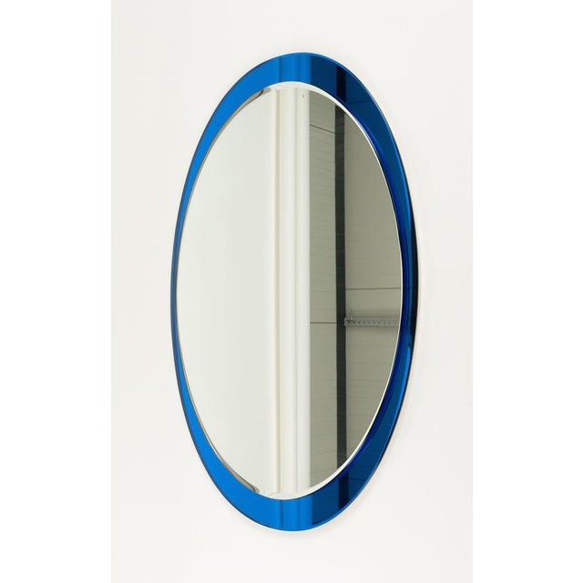 Glass Mid-Century Modern Oval Blue Wall Mirror by Metalvetro Galvorame, Italy, 1970s For Sale - Image 7 of 14