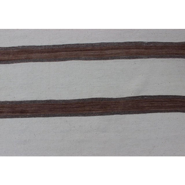 Textile Mid 20th Century Turkish Vintage Kilim Flat-Weave Rug in Off White Brown With Stripe Design For Sale - Image 7 of 10