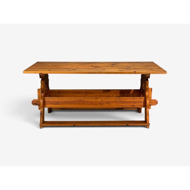Swedish Modern, Trestle Dining Table, Carved Pine, Sweden, 1950s For Sale - Image 13 of 13