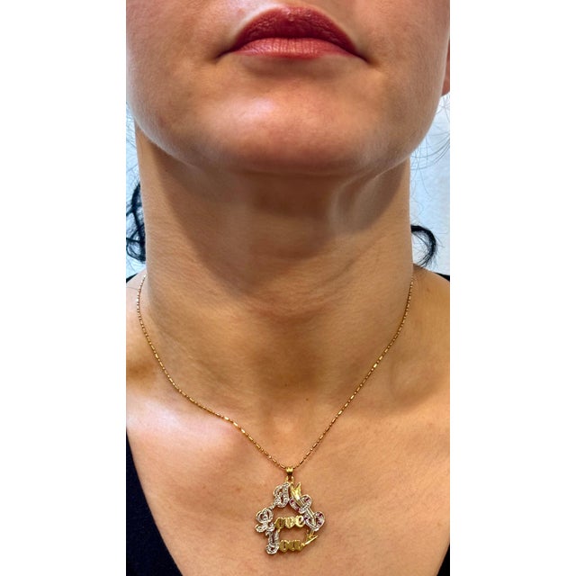 Vintage I Love You Pendant with Ruby in 14 K Yellow Gold Chain, 16" Long, 5.8gm For Sale - Image 13 of 18
