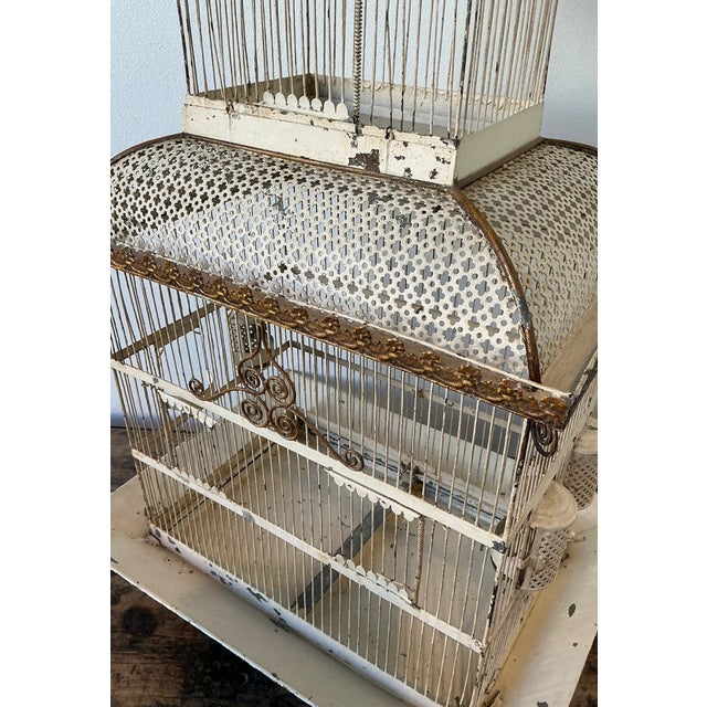 Vintage Distressed Chinoiserie Metal Birdcage For Sale - Image 9 of 12