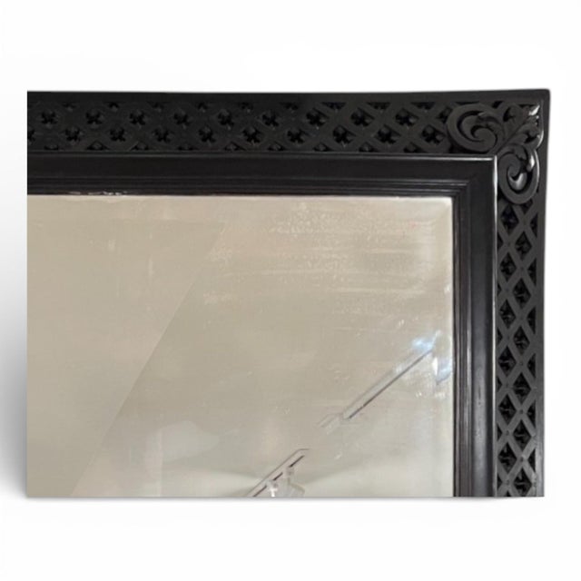 French 19c French Antique Napoleon III Black Mirror With Detail Carving For Sale - Image 3 of 4