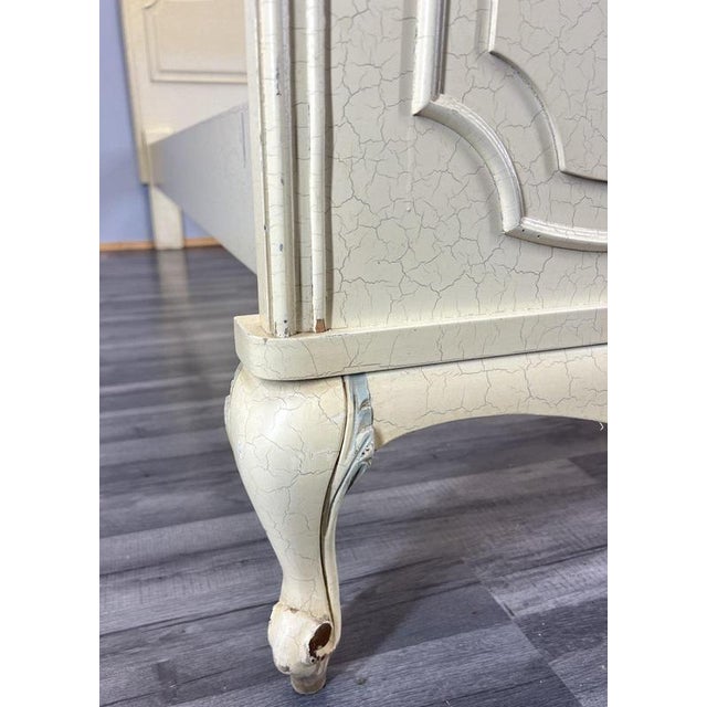 Cream Vintage French Single Bed Frame with Carved Headboard For Sale - Image 8 of 16