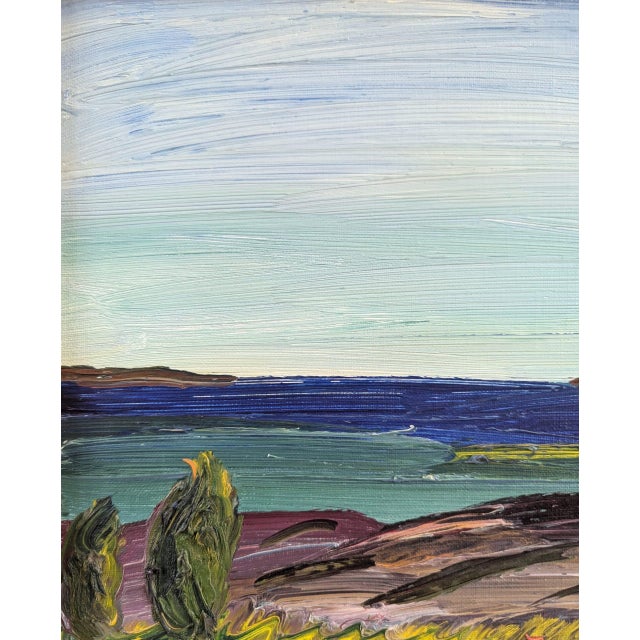 Mid-Century Modern 'Echoes of the Coast' Original Mini Abstract Coastal Landscape Oil Painting, Framed For Sale - Image 9 of 10