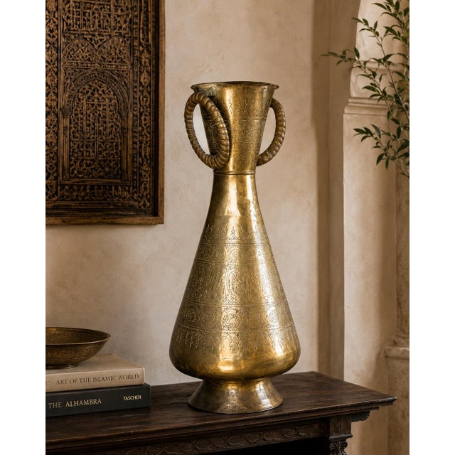 Large Islamic Brass Calligraphic Two-Handled Vase, Circa 1920 For Sale - Image 15 of 15