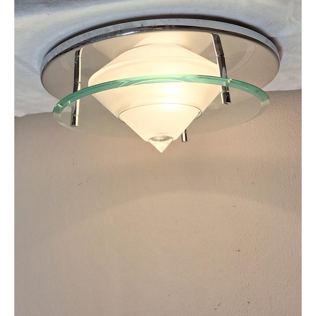 Silver Vintage Ceiling Lamp with Chrome-Plated Metal Base from Hustadt-Leuchten, 1980s For Sale - Image 8 of 8