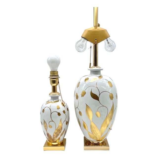 Table Lamps in Porcelain and 24kt Gold by Mangani Florenz for Oggetti, Italy, 1970s, Set of 2 For Sale