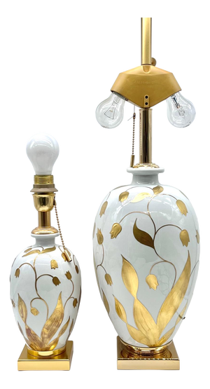 Table Lamps in Porcelain and 24kt Gold by Mangani Florenz for Oggetti, Italy, 1970s, Set of 2