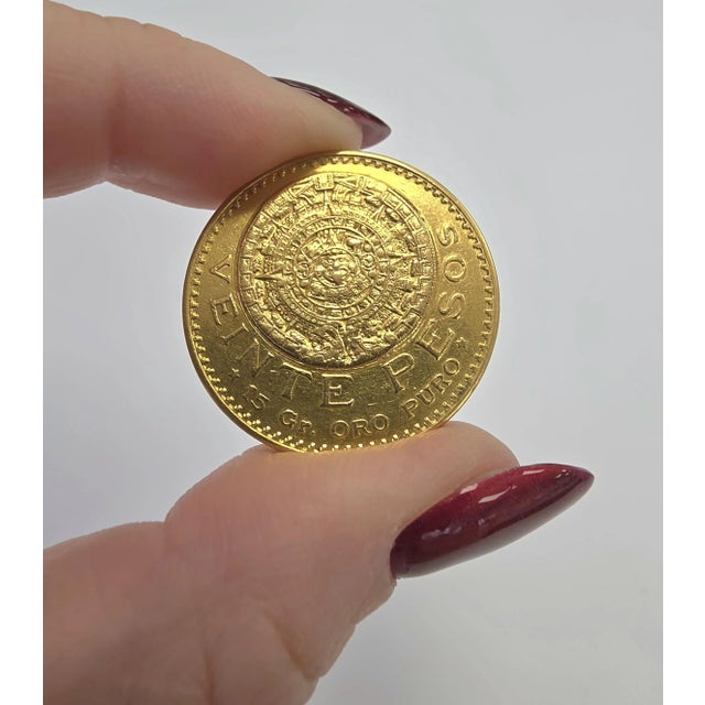 Metal Early 20th Century 24k Pure Gold Mexico 1919 20 Pesos Aztec Calendar Coin For Sale - Image 7 of 7