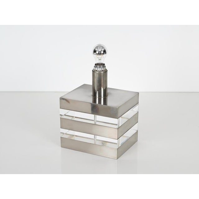 Metal Mid-Century Table Lamp in Acrylic Glass and Steel, Italy, 1970s For Sale - Image 7 of 18