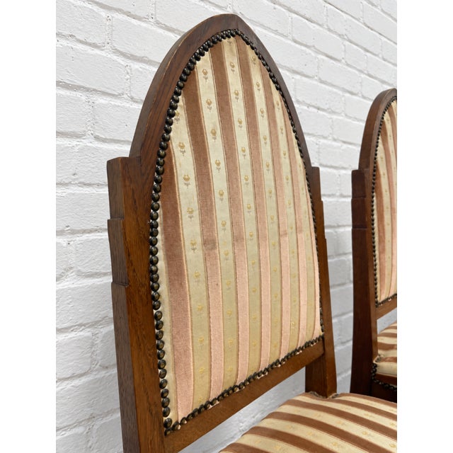 Set of Four - Amsterdam School Art Deco Oak Dining Chairs, Netherlands, C. 1930s For Sale - Image 12 of 17