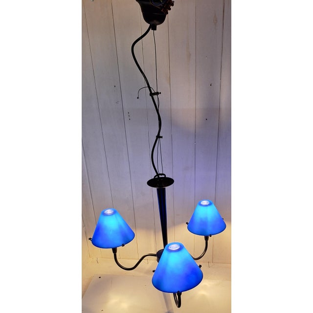 Vintage Ceiling Lamp with Black Metal Frame and Blue Glass Shades from Kramer-Leuchten, 2000s For Sale - Image 3 of 8