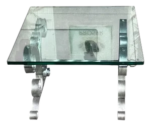 Modern Gothic Style Silver Gilt Wrought Iron & Glass Side Table